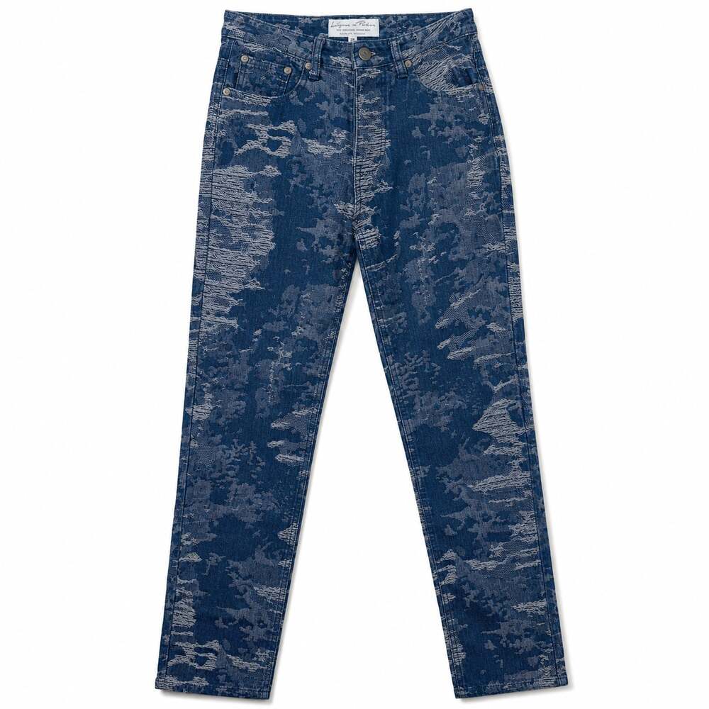 Liquor N Poker Blue Camo Allover Jacquard Straight Leg Denim Jeans